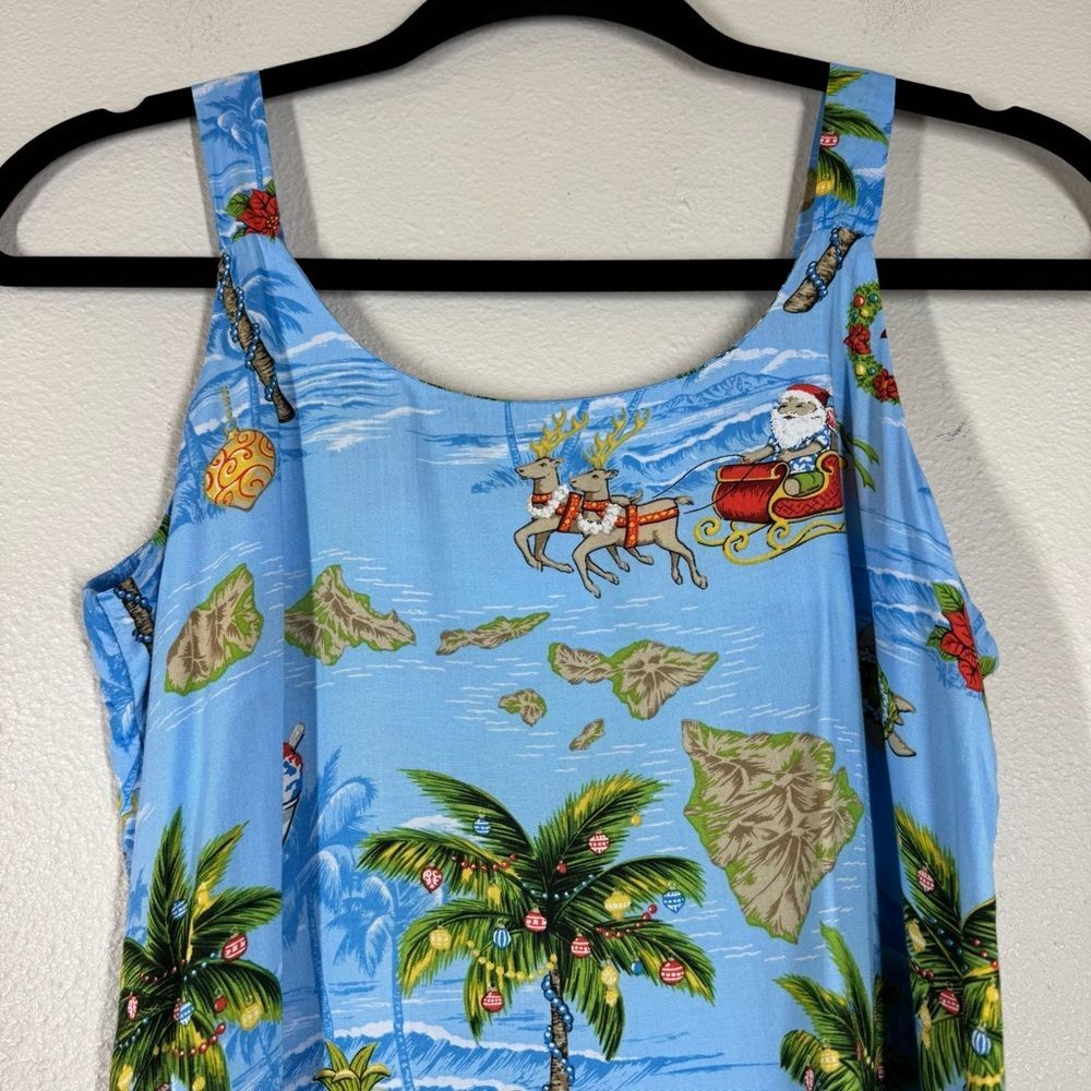 Vintage Bishop St Santa Christmas in Hawaii Tropical Vacation Mini Dress Size 12 - Picture 2 of 5